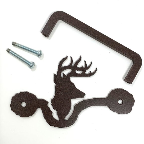Whitetail Deer Metal Rustic Lodge Drawer Pull Reversible Brown Powder Coat - Picture 3 of 3
